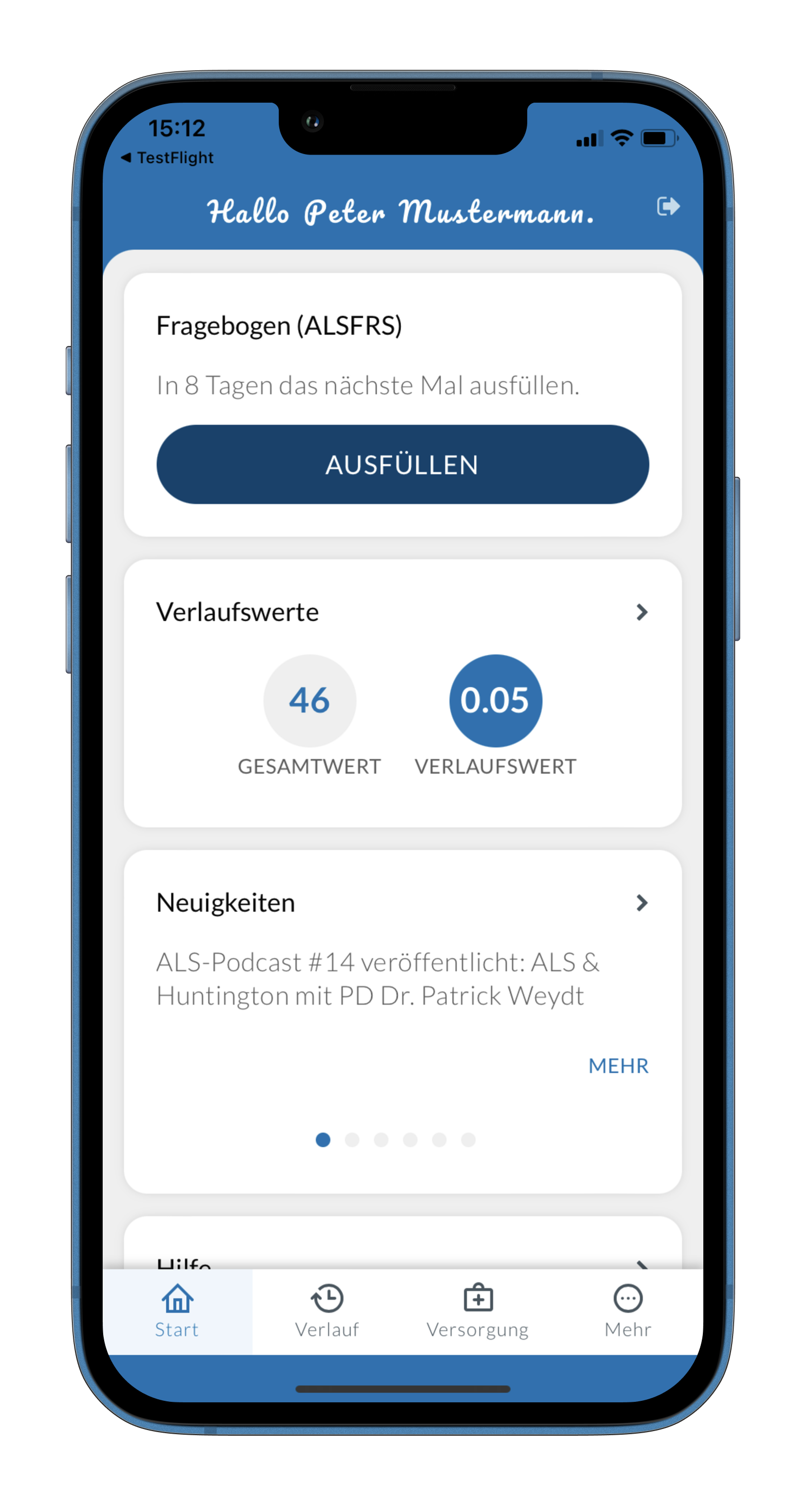 ALS-App Startseite
