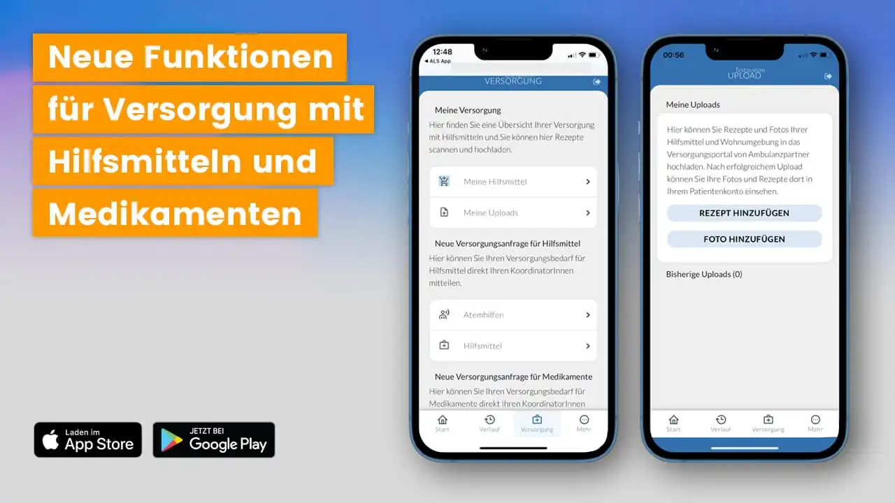 Neue Funktionen für die Versorgung mit Hilfsmitteln und Medikamenten in der ALS-App