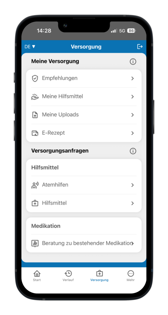 ALS App Meine Versorgungsempfehlungen