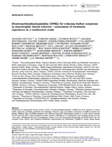image Research article page with the title 'Dextromethorphan/quinidine (DMQ)…' from Amyotrophic Lateral Sclerosis and Frontotemporal Degeneration (2026).